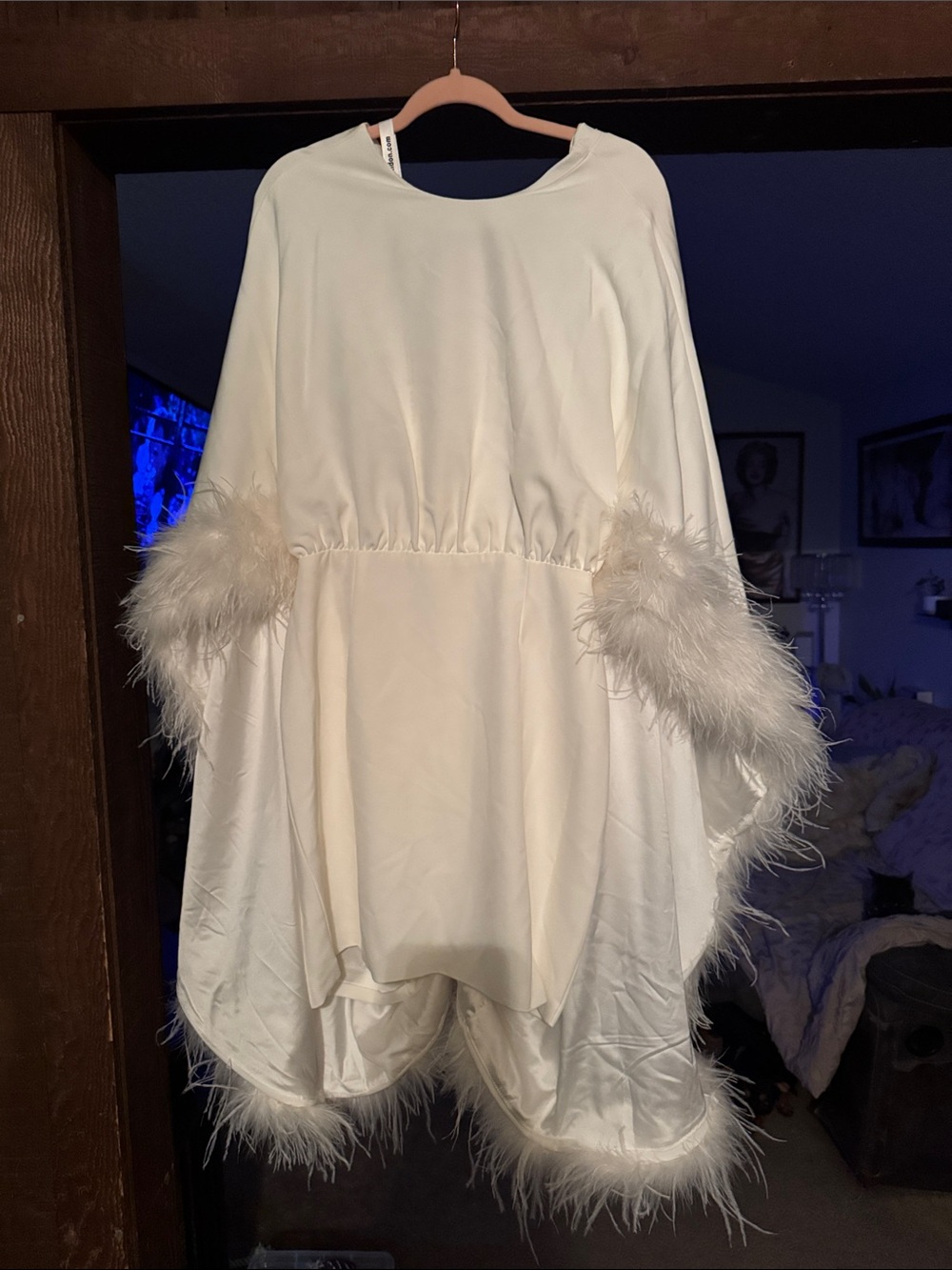 Ivory Feather Trim Satin Capelet